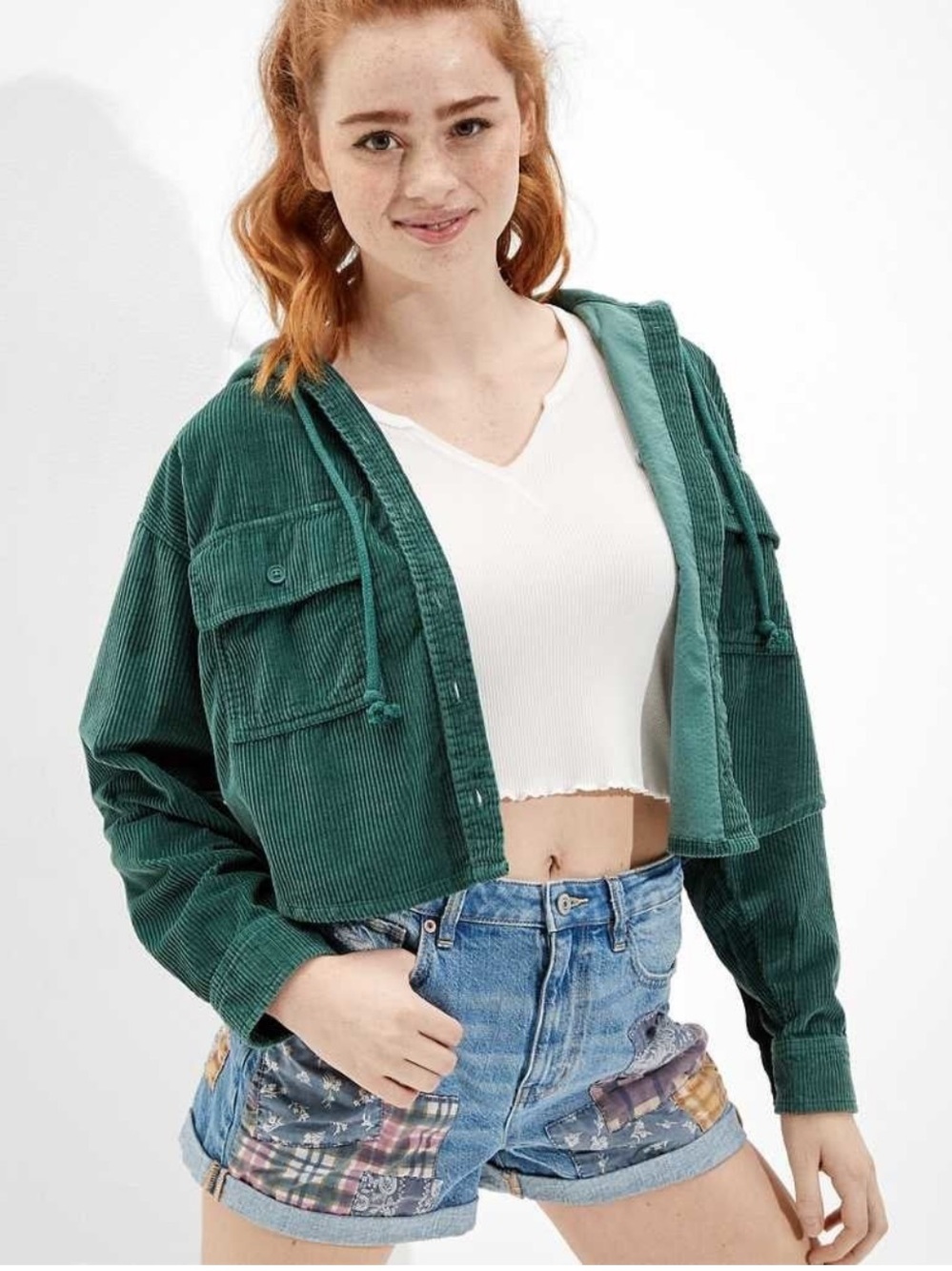 NEW American Eagle Green Corduroy
Hooded Button Front Shirt
Jacket Size Medium